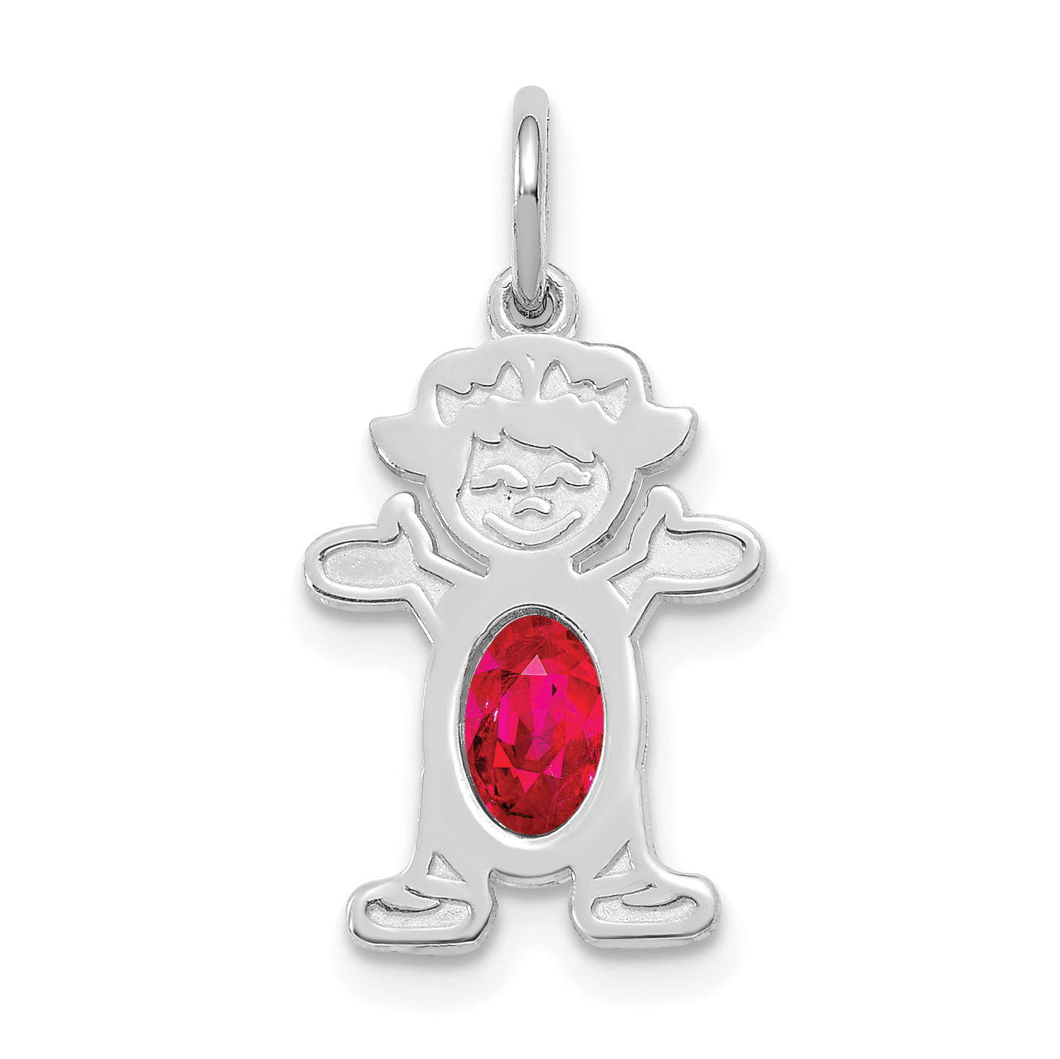 14K White Gold Girl 6x4 Oval Genuine Ruby-July (XCK46)