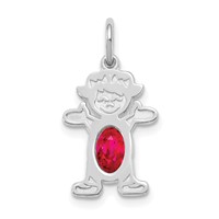 14K White Gold Girl Charm 6x4 Oval Genuine Ruby-July view 1