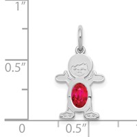 14K White Gold Boy Charm 6x4 Oval Genuine Ruby-July view 3