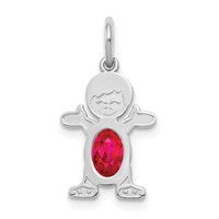 14K White Gold Boy Charm 6x4 Oval Genuine Ruby-July view 1