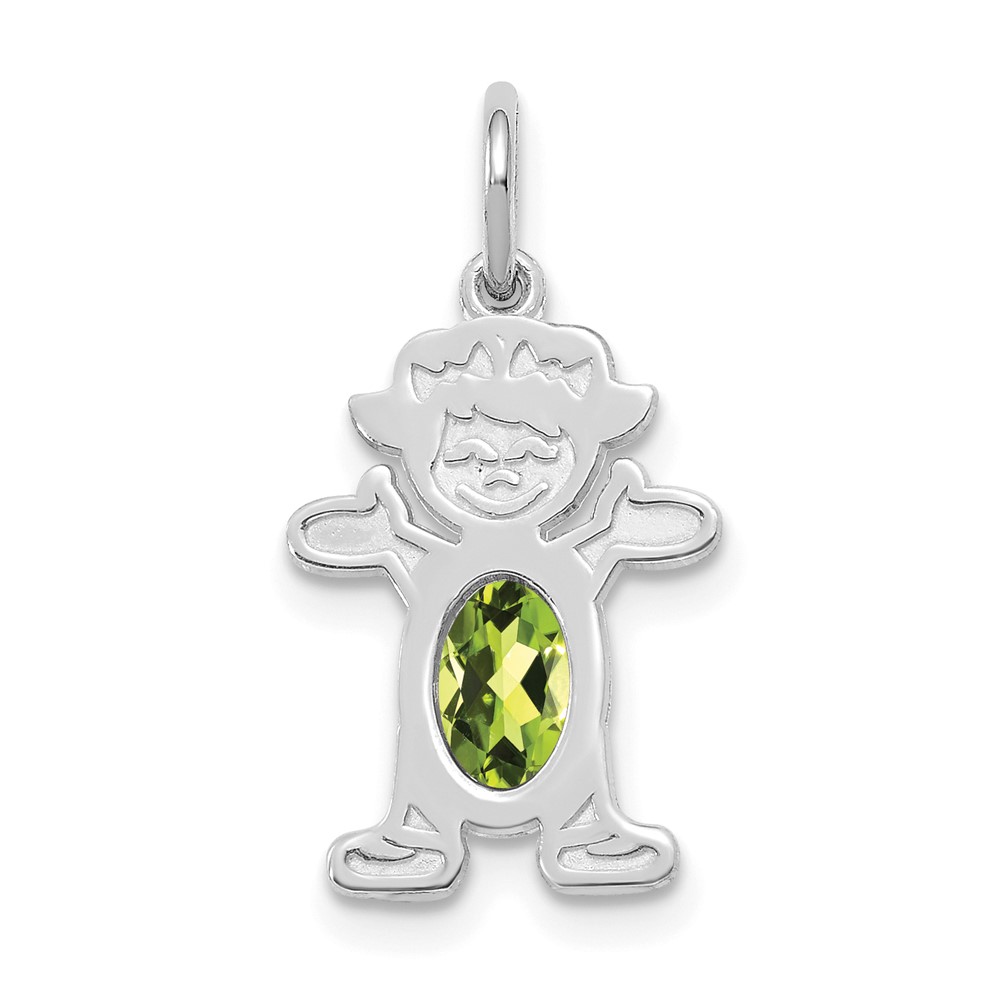 14K White Gold Girl 6×4 Oval Genuine Peridot-August