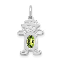 14K White Gold Girl Charm 6x 4 Oval Genuine Peridot-August view 1
