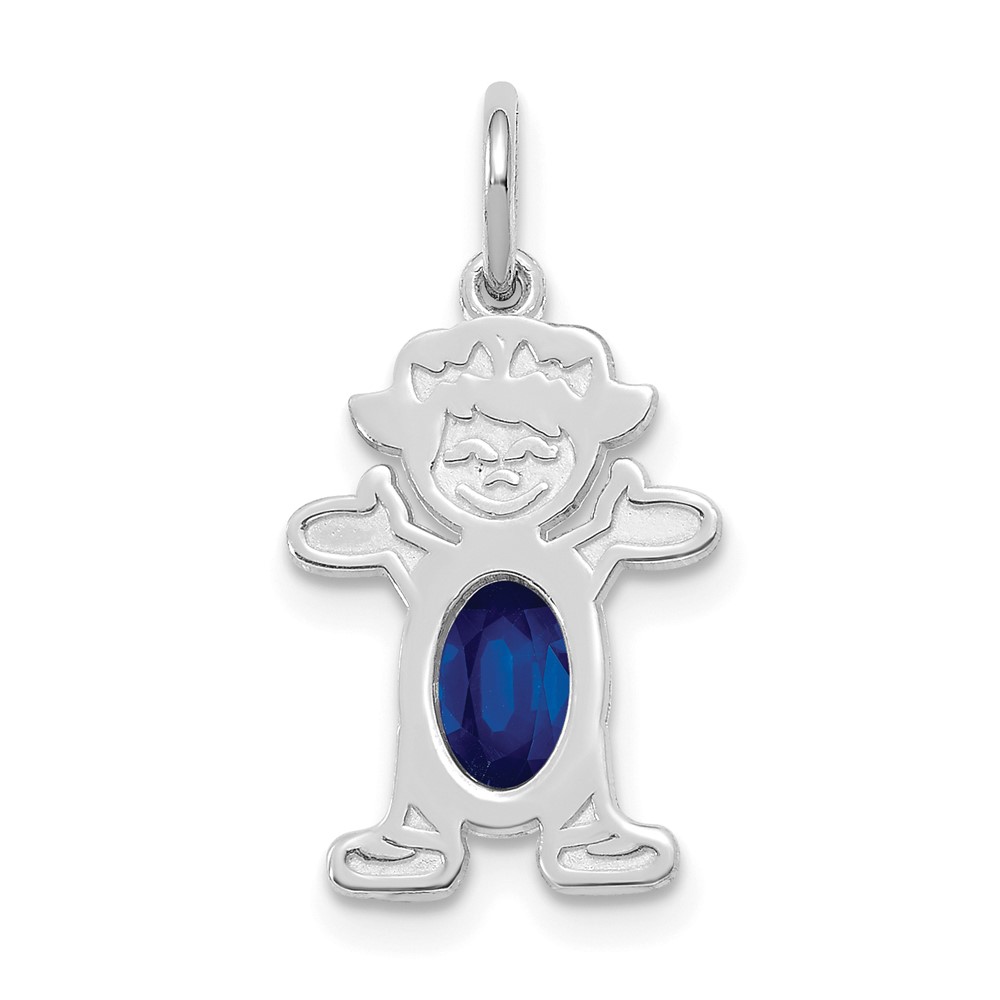 14K White Gold Girl Charm 6x 4 Oval Genuine Sapphire-September