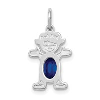 14K White Gold Girl Charm 6x 4 Oval Genuine Sapphire-September view 1