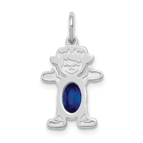 14K White Gold Girl Charm 6x 4 Oval Genuine Sapphire-September
