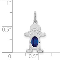 14K White Gold Boy Charm 6x 4 Oval Genuine Sapphire-September view 3