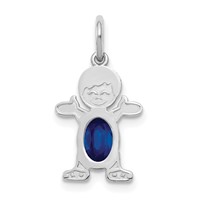 14K White Gold Boy Charm 6x 4 Oval Genuine Sapphire-September view 1