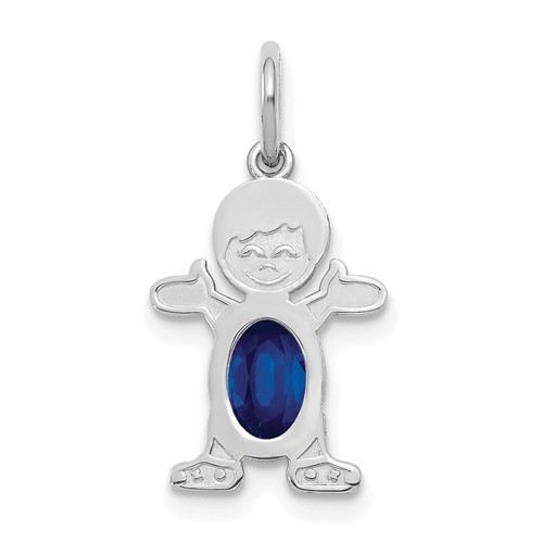 14K White Gold Boy Charm 6x 4 Oval Genuine Sapphire-September