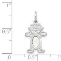 14K White Gold Girl Charm 6x 4 Oval Genuine Opal-October view 3