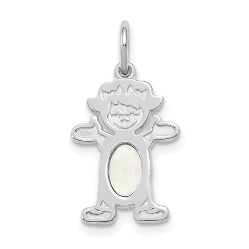 14K White Gold Girl Charm 6x 4 Oval Genuine Opal-October