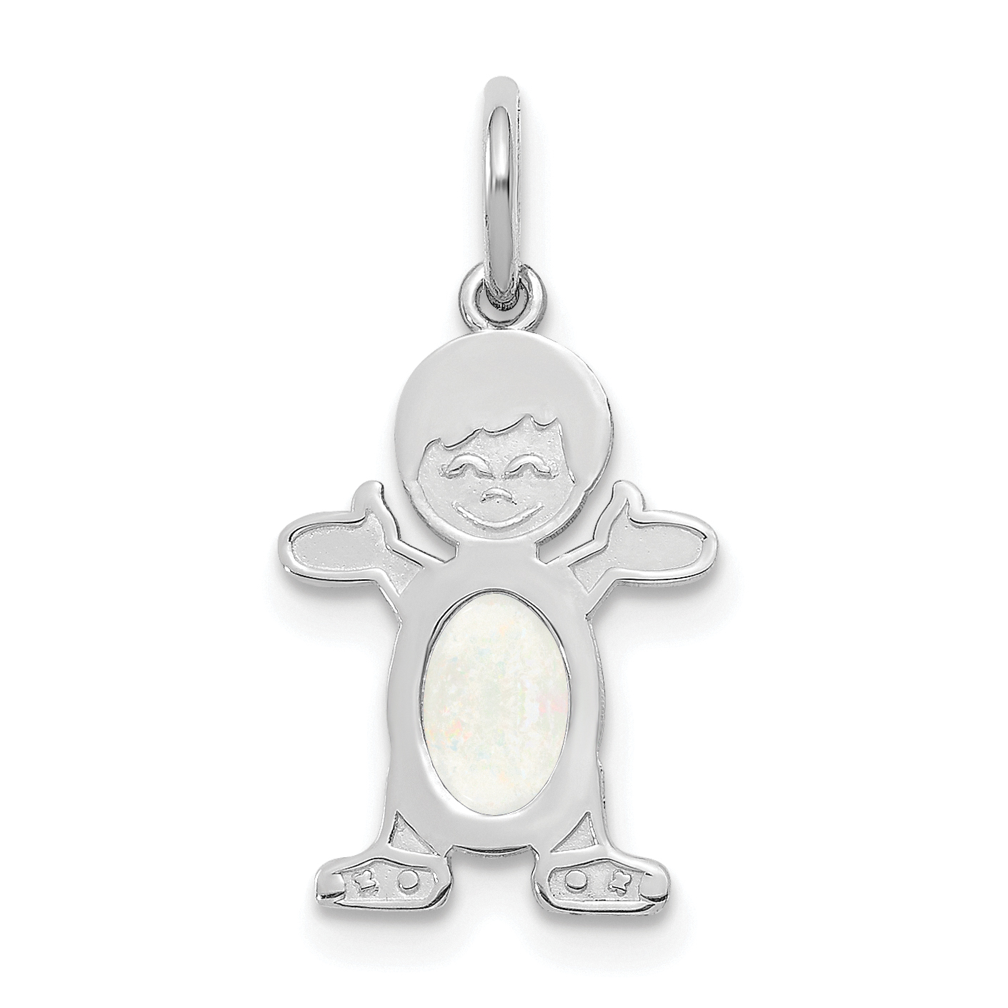 14K White Gold Boy 6x4 Oval Genuine Opal-October (XCK53)