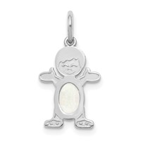 14K White Gold Boy Charm 6x 4 Oval Genuine Opal-October view 1