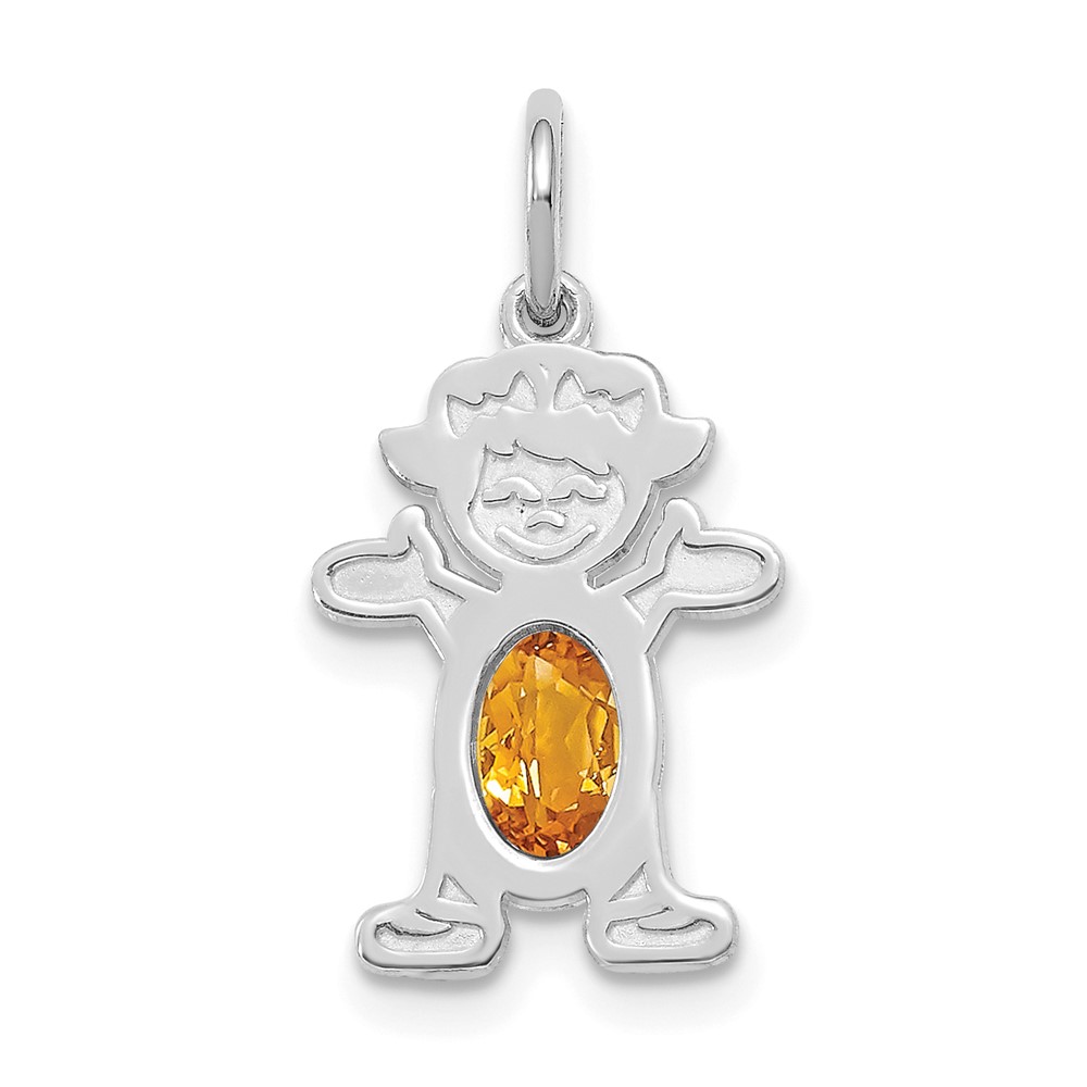 14K White Gold Girl 6×4 Oval Genuine Citrine-November