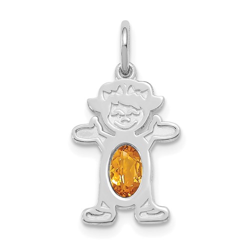 14K White Gold Girl Charm 6x 4 Oval Genuine Citrine-November