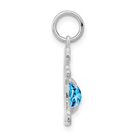 14K White Gold Girl Charm 6x 4 Oval Genuine Blue Topaz-December view 2