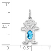 14K White Gold Girl Charm 6x 4 Oval Genuine Blue Topaz-December view 3