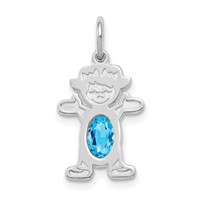14K White Gold Girl Charm 6x 4 Oval Genuine Blue Topaz-December view 1