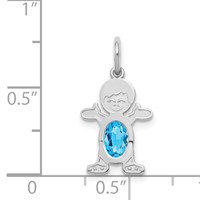 14K White Gold Boy Charm 6x 4 Oval Genuine Blue Topaz-December view 3