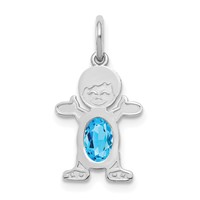 14K White Gold Boy Charm 6x 4 Oval Genuine Blue Topaz-December view 1