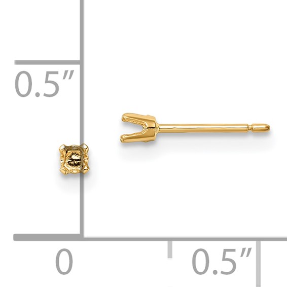 14k 2.25mm Round Stud Earring Mounting w/backs