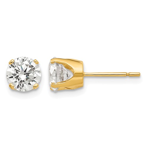 14K 5.75mm Yellow Gold Round CZ Stud Earrings