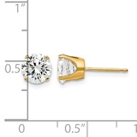 14K 6.5mm Yellow Gold Round CZ Stud Earrings view 4