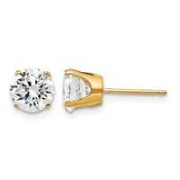 14K 6.5mm Yellow Gold Round CZ Stud Earrings view 1