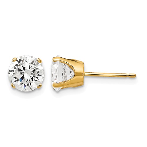 14K 6.5mm Yellow Gold Round CZ Stud Earrings