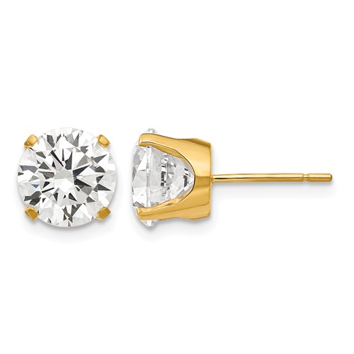 14K 8mm Yellow Gold Round CZ Stud Earrings