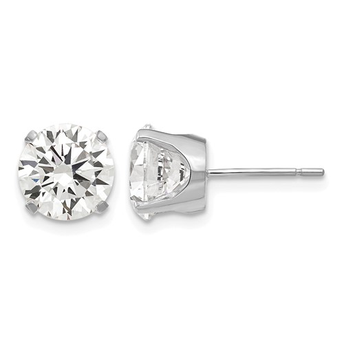14K White Gold 8mm Round CZ Stud Earrings