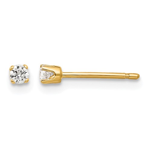 14K 2.25mm Yellow Gold Round CZ Stud Earrings