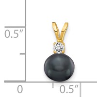 14K Yellow Gold 6-7mm Black Round Freshwater Cultured Pearl and AA Diamond Pendant view 2