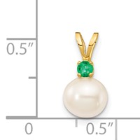 14K 6mm Yellow Gold White FW Cultured Pearl & Emerald Pendant view 2