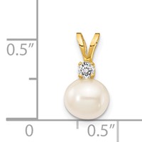 14K Yellow Gold 6-7mm Near Round White Freshwater Cultured Pearl and AA Diamond Pendant view 2