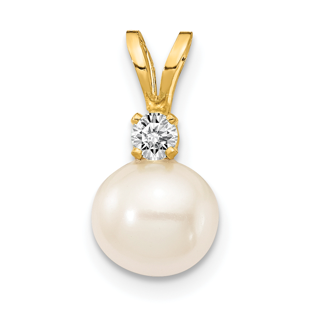 14k 6mm White FW Cultured Pearl AA Diamond Pendant (XD23PL/AA)
