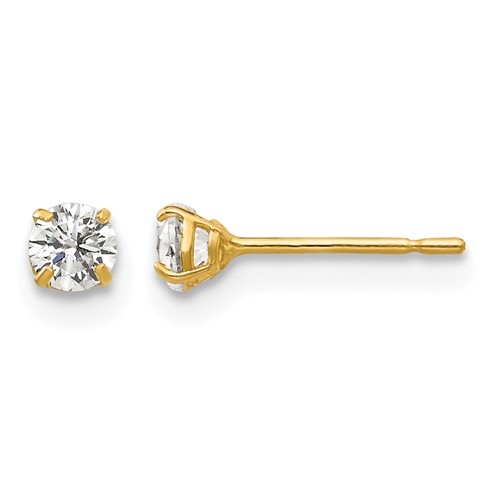 14K 3mm Yellow Gold Round CZ Post Earrings