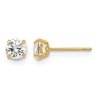 14K 4mm Yellow Gold Round CZ Post Earrings view 1