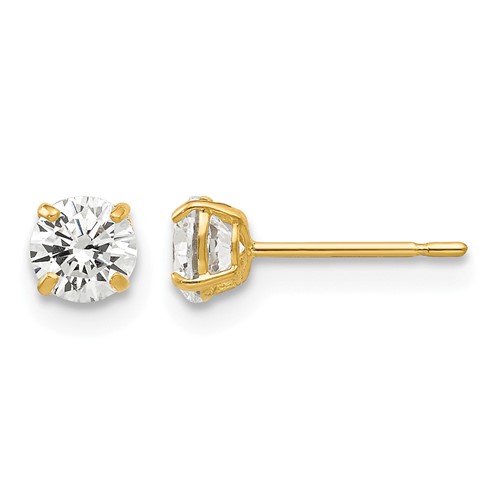 14K 4mm Yellow Gold Round CZ Post Earrings