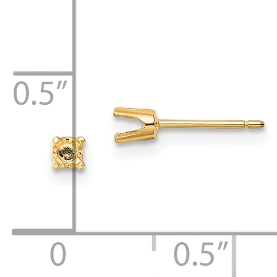 14k 3mm Round Stud Earring Mounting w/backs