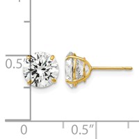 14K 7mm Yellow Gold Round CZ Post Earrings view 4