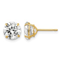 14K 7mm Yellow Gold Round CZ Post Earrings view 1