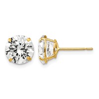 14K 8mm Yellow Gold Round CZ Post Earrings view 1