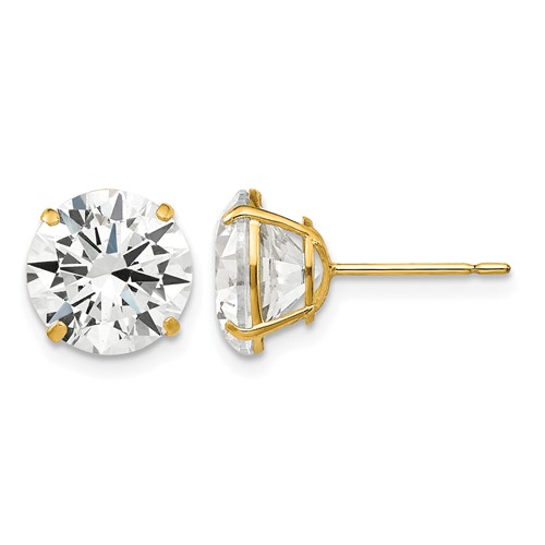 14K 9mm Yellow Gold Round CZ Post Earrings