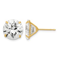 14K 11mm Yellow Gold Round CZ Post Earrings view 1