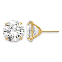 14K 12mm Yellow Gold Round CZ Post Earrings view 1