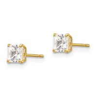 14K 4mm Yellow Gold Square CZ Post Earrings view 2