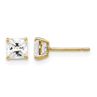 14K 4mm Yellow Gold Square CZ Post Earrings view 1