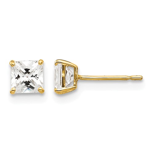 14K 4mm Yellow Gold Square CZ Post Earrings