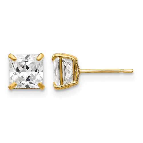 14K 5mm Yellow Gold Square CZ Post Earrings