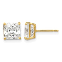 14K 6mm Square CZ Post Earrings view 1